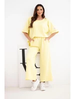 Dámský máslový komplet z viskózy mikina a široké kalhoty žlutý