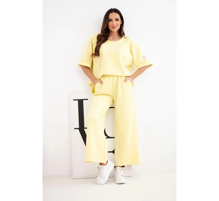 Dámský máslový komplet z viskózy mikina a široké kalhoty žlutý