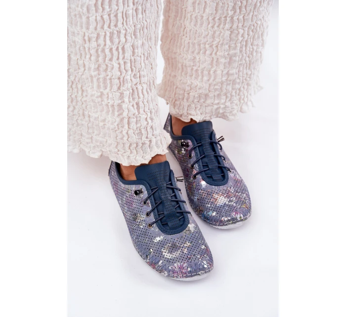 Dámské Kožené Polobotky Z Přírodní Kůže Vzorované model 21691775 Modré - Artiker