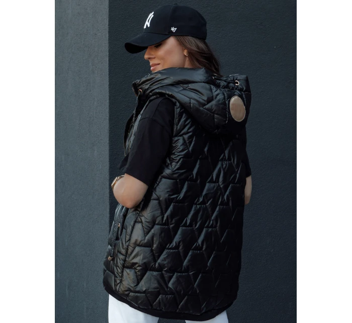 Dámská prošívaná vesta s kapucí GLITZY černá FashionStreet TY4447