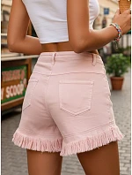 Dámské džínové šortky s třásněmi růžové FashionStreet SY0501