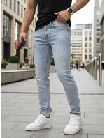 Pánské džíny slim fit střihu s odřením světle modré FashionStreet UX4488