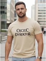 Tshirt męski klasyczny z napisem bawełniany beżowy model 22217847 - FashionStreet
