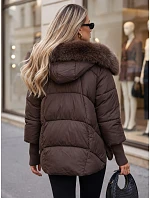 Dámská zimní bunda s kožešinou a kapucí, tmavě hnědá, FashionStreet TY5889 Dámská zimní bunda s kožešinou a kapucí, tmavě hnědá, FashionStreet TY5889