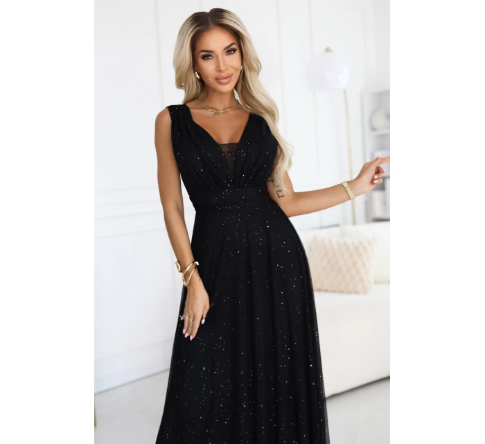 Večerní dlouhé šaty s  a hlubokým výstřihem černé model 21422851 - numoco basic