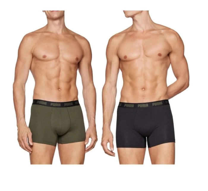 Pánské boxerky Puma 2-Pack khaki černá pohodlná bavlna Pánské boxerky Puma 2-Pack khaki černá pohodlná bavlna