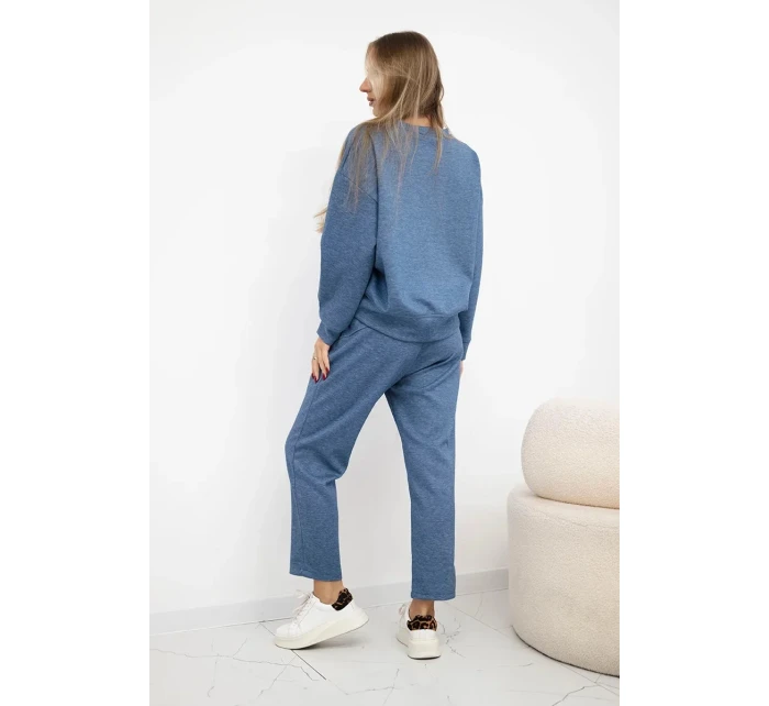 Komplet máslová látka teplákové + kalhoty džínový melír Komplet máslová látka teplákové + kalhoty džínový melír