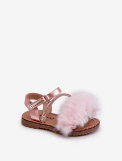 Lakýrované dětské sandálky s mašlí na suchý zip růžové Joratia