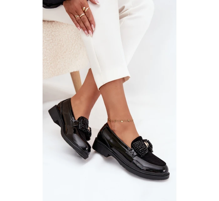 Lakované Dámské Mokasíny S Mašlí S.Barski HY51-319 Černé