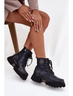 Kožené dámské boty na platformě s nápisy a ozdobným detailem Artiker 57C2271 tmavě modré