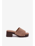 Dámské pantofle na klínku s zlatými sponami tmavě béžové Davessa