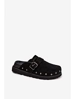 Zamsové pantofle na platformě s cvoky a sponou Big Star TT274951 Černé