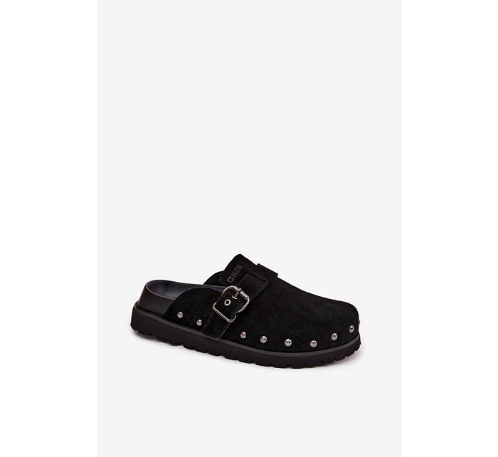 Zamsové pantofle na platformě s cvoky a sponou Big Star TT274951 Černé