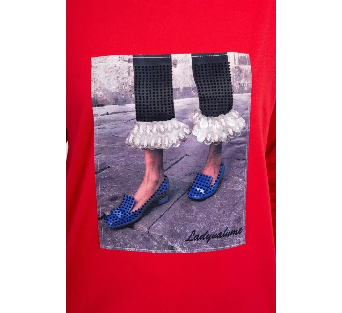 3D grafická halenka se zirkony červená