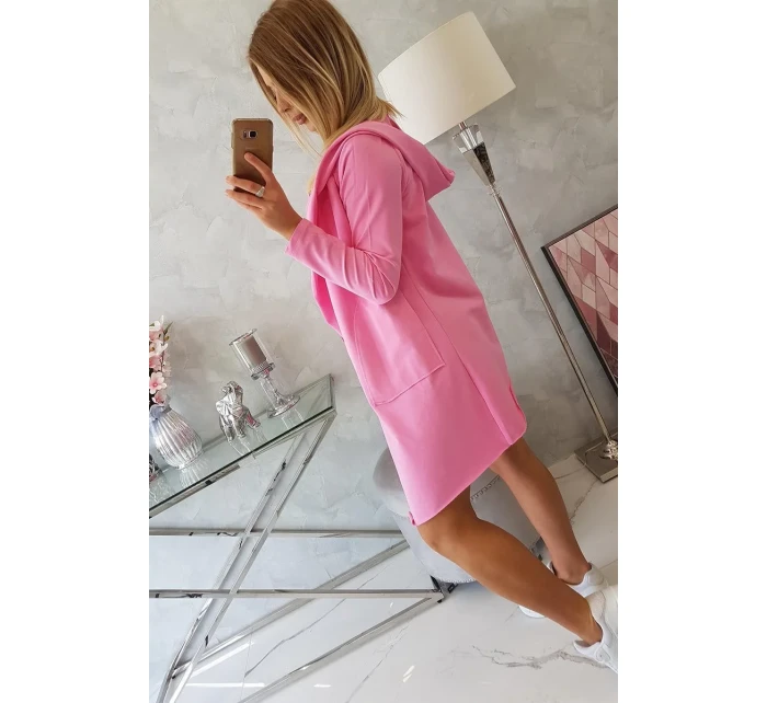Volná bunda s kapucí růžová