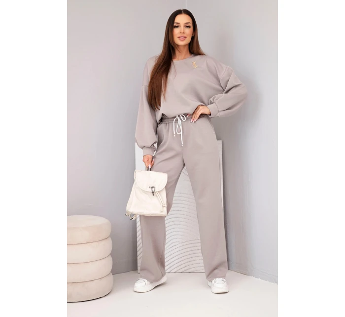 Dámský komplet máslová mikina s broží a kalhoty s rovnými nohavicemi fango