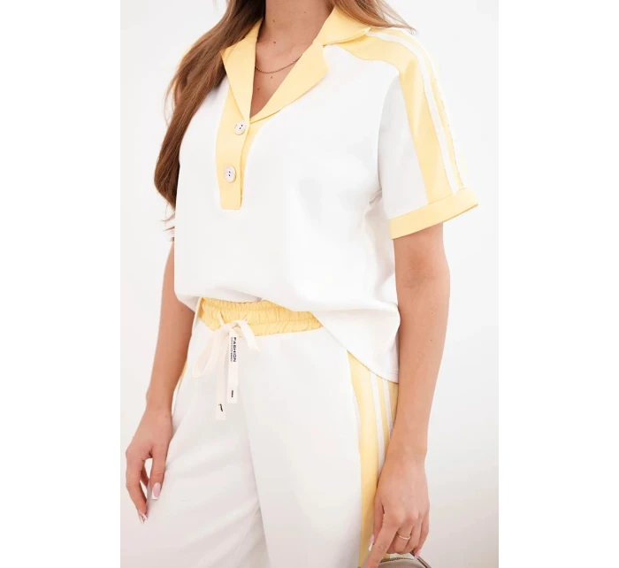 Dámský komplet máslový s polo mikinou a širokými kalhotami žlutý