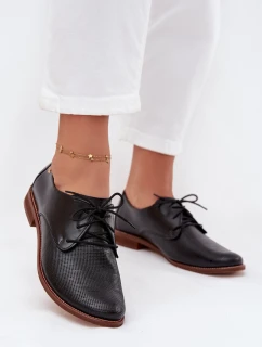 Dámské kožené elegantní šněrovací polobotky model 21707319 Černé - Zazoo