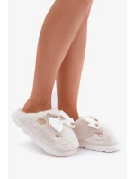 Futrzane Pantofle s Mašlí a Brožemi Bílé Annalira