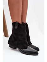 Dámské zateplené kotníkové botky kovbojky na sloupku – černé Sylvette