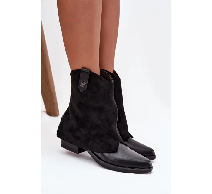 Dámské zateplené kotníkové botky kovbojky na sloupku – černé Sylvette