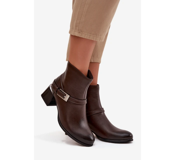 Dámské kožené botky na podpatku Zazoo – čokoládové Dámské kožené botky na podpatku Zazoo – čokoládové