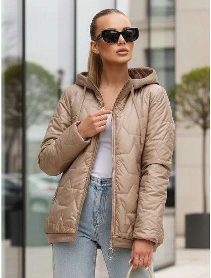 Dámská prošívaná bunda s kapucí béžová FashionStreet TY5547