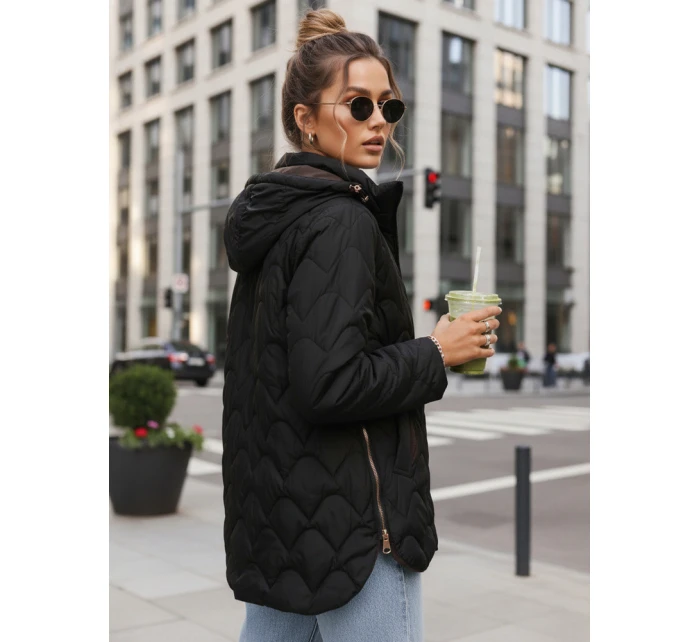 Kurtka przejściowa damska pikowana z kapturem czarna model 22025129 - FashionStreet