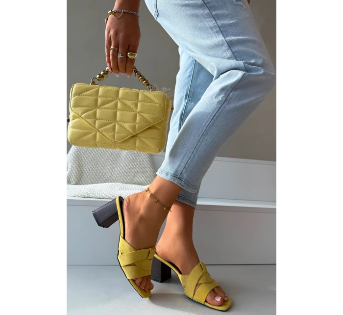 Dámské sandály na podpatku s Eko semišové Žluté model 21937782 - Boto