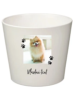 Bílý keramický květináč s fotkou mazlíčka a vlastním textem - malý