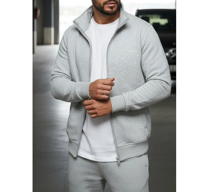 Pánská mikina na zip bez kapuce šedá BX4109