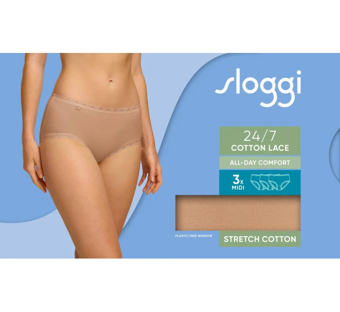 Dámské kalhotky 24/7 Cotton Lace Midi C3P - BRUSH - tělové 6239 - SLOGGI Dámské kalhotky 24/7 Cotton Lace Midi C3P - BRUSH - tělové 6239 - SLOGGI
