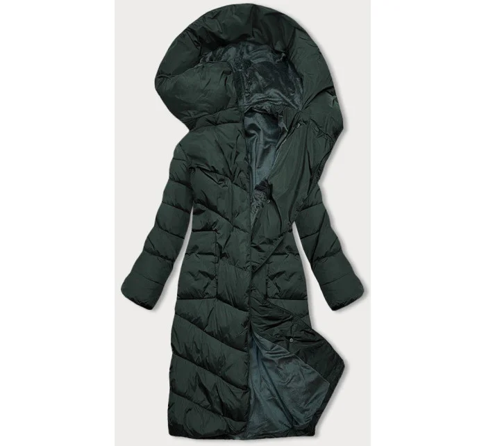 Tmavě zelená dlouhá dámská zimní bunda model 21246309 - LHD Tmavě zelená dlouhá dámská zimní bunda model 21246309 - LHD