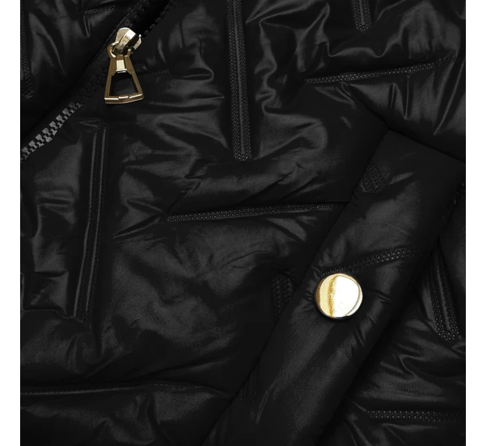 Černobéžová dámská vesta s kožešinovou podšívkou model 21389968 - S'WEST Černobéžová dámská vesta s kožešinovou podšívkou model 21389968 - S'WEST