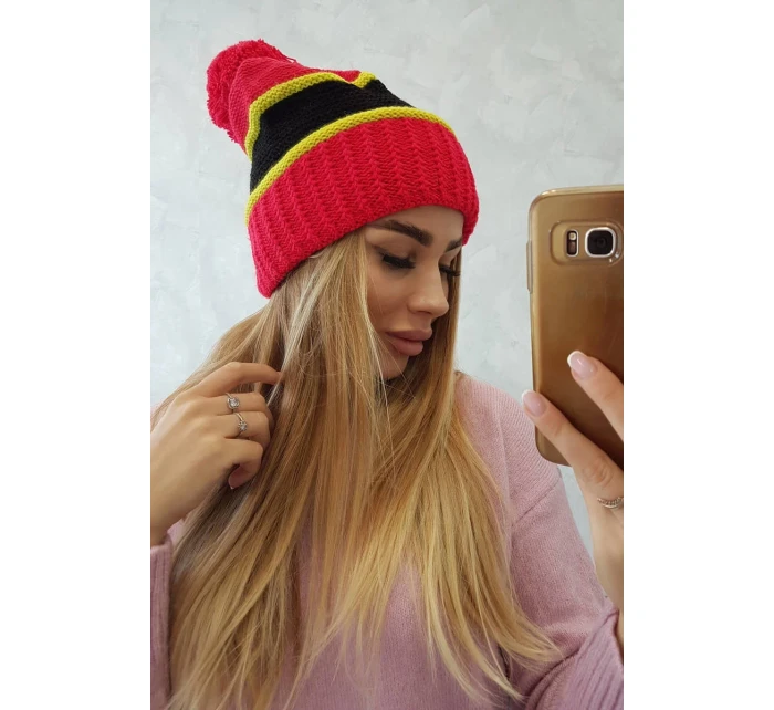 Dámská čepice Kinga K297 červená+kiwi+černá Dámská čepice Kinga K297 červená+kiwi+černá
