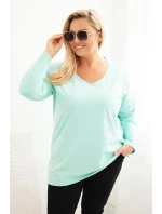 Dámská blůza Plus Size s výstřihem do V a dlouhým rukávem mátová Dámská blůza Plus Size s výstřihem do V a dlouhým rukávem mátová