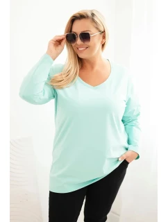 Dámská blůza Plus Size s výstřihem do V a dlouhým rukávem mátová