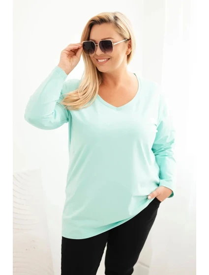 Dámská blůza Plus Size s výstřihem do V a dlouhým rukávem mátová Dámská blůza Plus Size s výstřihem do V a dlouhým rukávem mátová