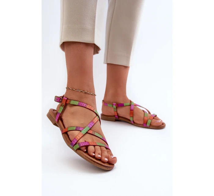 Ploché Dámské Kožené Sandály model 21661347 Multikolor - Maciejka Ploché Dámské Kožené Sandály model 21661347 Multikolor - Maciejka