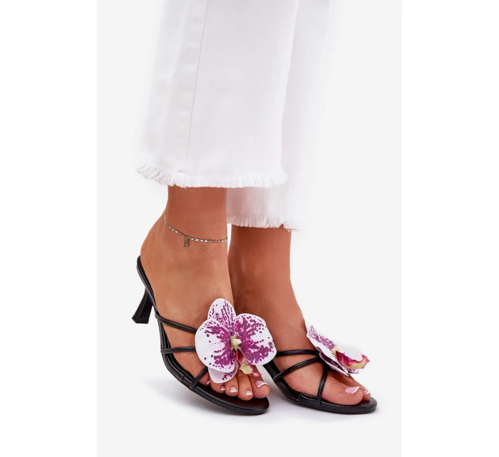 Dámské Pantofle Na Podpatku Se Umělou Květinou Černé Reyi Dámské Pantofle Na Podpatku Se Umělou Květinou Černé Reyi