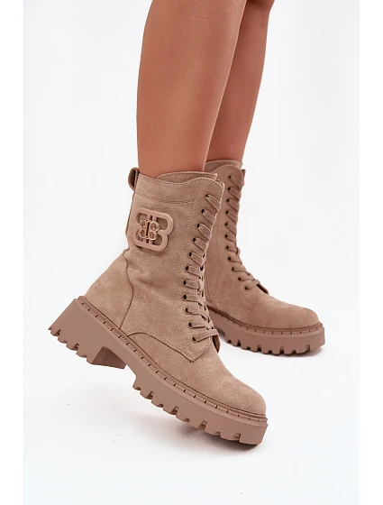 Dámské workery boty s ozdobným zateplené béžové model 21715364 - Boto Dámské workery boty s ozdobným zateplené béžové model 21715364 - Boto