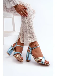 Ekologické kožené sandály na vysokém podpatku modrá a zlatá Abilica