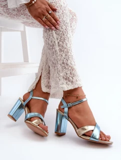 Ekologické kožené sandály na vysokém podpatku modrá a zlatá Abilica