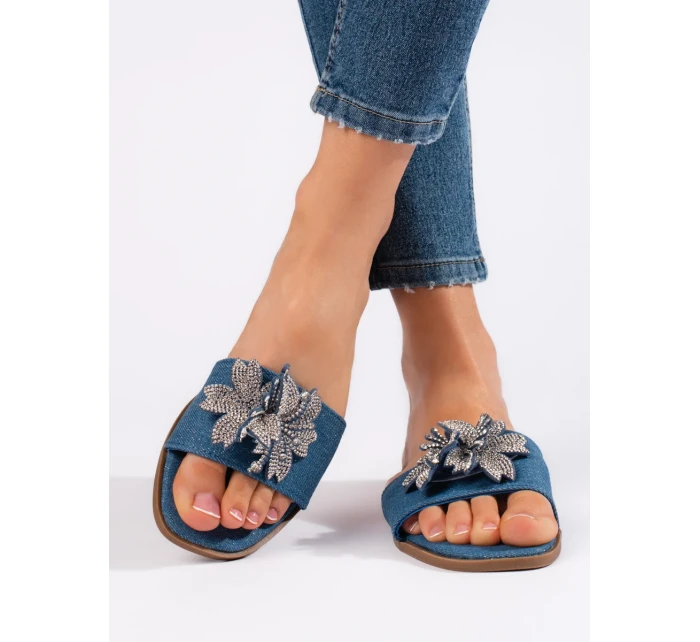 Exkluzívní modré dámské nazouváky bez podpatku Exkluzívní modré dámské nazouváky bez podpatku