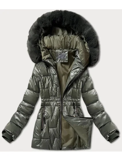 Dámská zimní bunda v khaki barvě se v pase model 21248745 - S'WEST