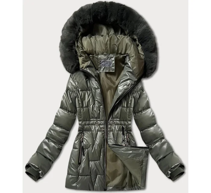 Dámská zimní bunda v khaki barvě se v pase model 21248745 - S'WEST