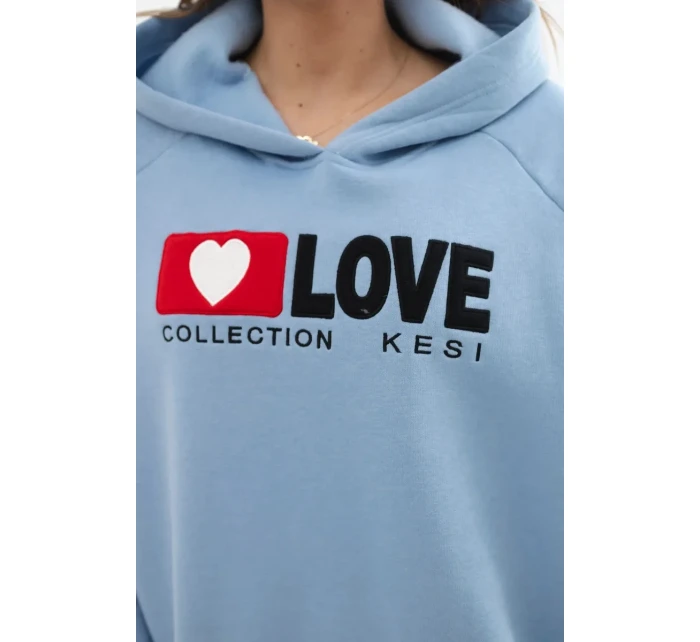 Zateplená bavlněná mikina s kapucí Love modrý Zateplená bavlněná mikina s kapucí Love modrý