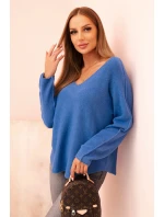 Dámský svetr z viskózy s výstřihem do V tmavě model 21268093 - K-Fashion Dámský svetr z viskózy s výstřihem do V tmavě model 21268093 - K-Fashion