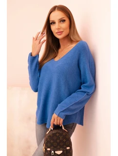 Dámský svetr z viskózy s výstřihem do V tmavě model 21268093 - K-Fashion