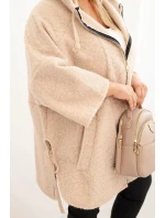 Dámský kabát Plus Size s kapucí a zipem béžový